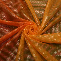 Fire Orange Organza Sequins Floral Threadwork Embroidery Border Fabric