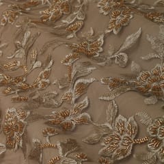 Champagne Cream Heavy Floral Net Embroidery