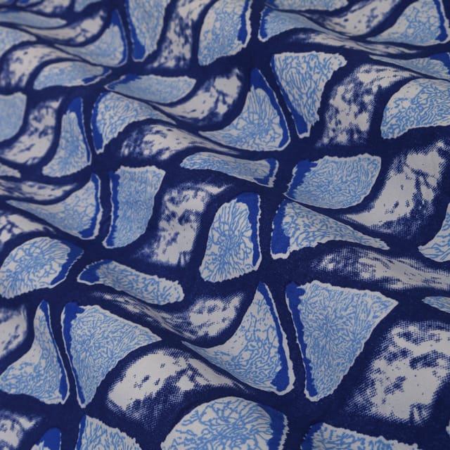 Navy Blue and White Contemporary Print Crepe Fabric