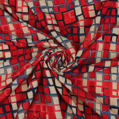 Crimson Red and Blue Print Crepe Fabric