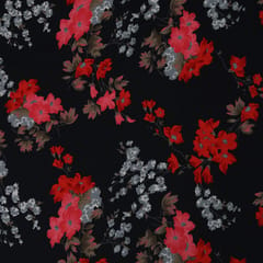 Charcoal Black and Pink Floral Crepe Fabric