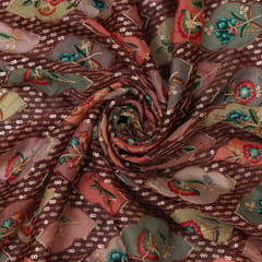 Chocolate Brown Shimmer Chinon Embroidery Fabric
