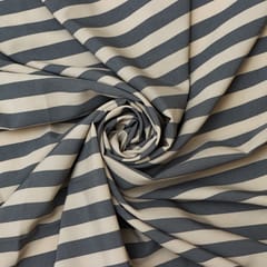 Steel Grey and White Stripe Crepe Fabric