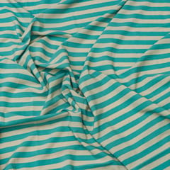 Teal Blue and White Stripe Crepe Fabric