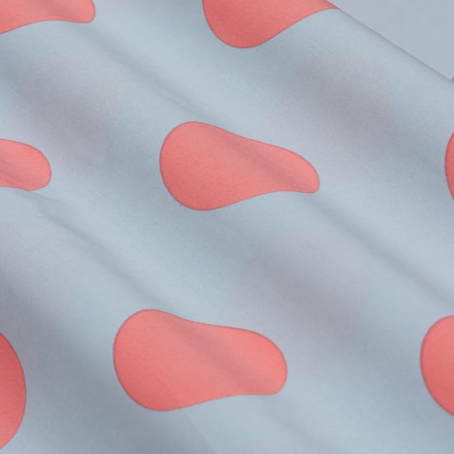 Sky blue and Pink Polka dot Printed Crepe Fabric