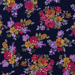 Navy Blue and Pastel Floral Crepe Fabric