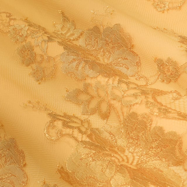 Macaroon Brown Floral Chantilly Net Fabric