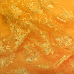 Yellow Floral Chantilly Net Fabric
