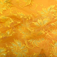 Fire Yellow Floral Chantilly Net Fabric