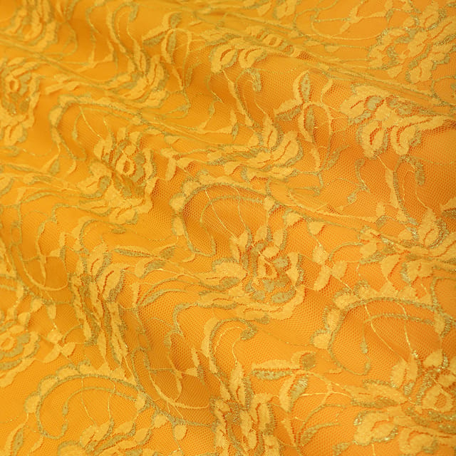 Canary Yellow Floral Chantilly Net Fabric