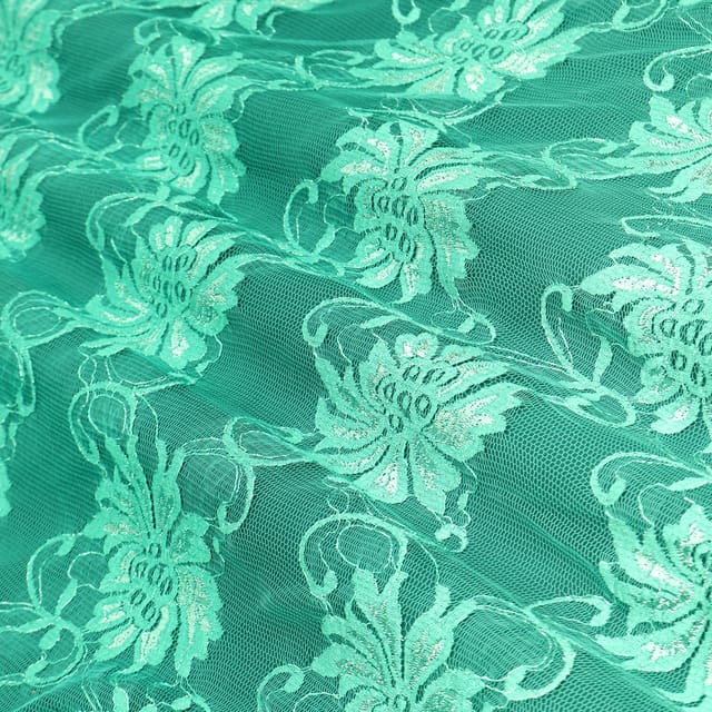 Cyan Blue Floral Chantilly Net Fabric