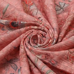 Blush Pink Cotton Floral Print Thread Embroidery Fabric
