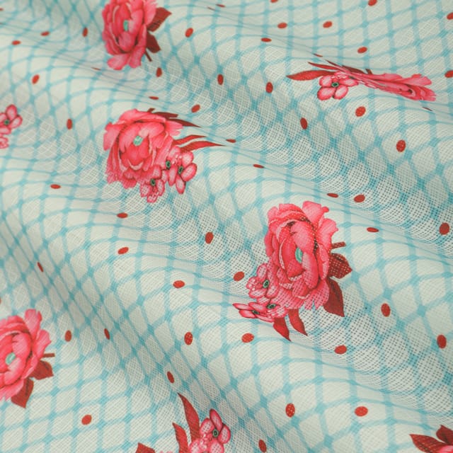 Sky Blue Floral Print Kota Fabric