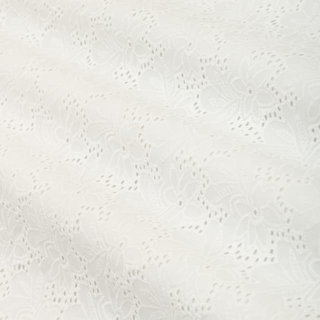 Pearl White Chikankari Cotton Fabric