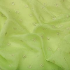 Mint Green Booti Embroidery Cotton Chanderi Fabric