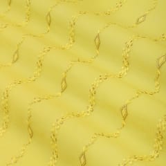 Lemon Yellow Floral Vine Embroidery Chanderi Fabric