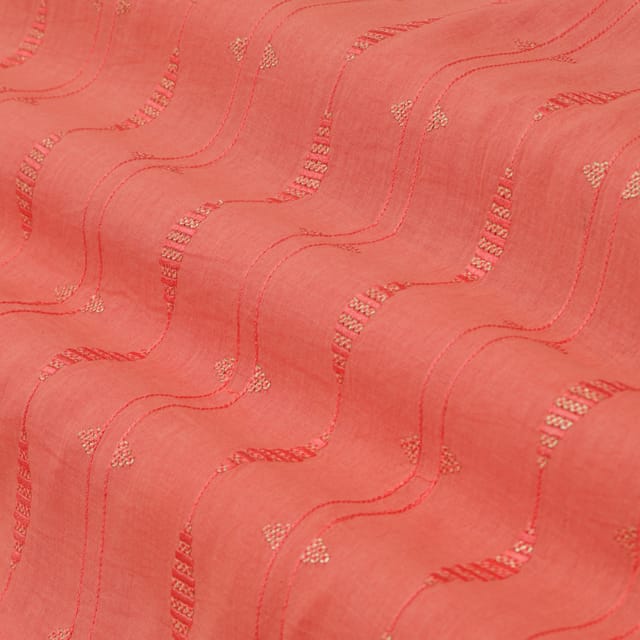 Blush Red Motif Embroidery Chanderi Fabric