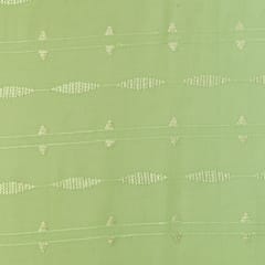 Lime Green Motif Embroidery Chanderi Fabric