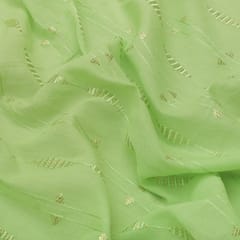 Lime Green Motif Embroidery Chanderi Fabric