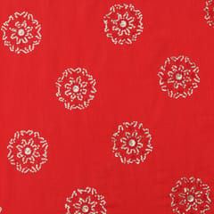 Scarlet Red Motif Embroidery Chanderi Fabric
