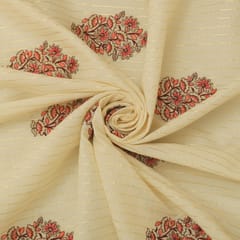 Champagne Cream and Red Embroidery Cotton Lurex Fabric