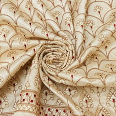 Cream Nokia Silk Golden Zari Floral Embroidery Fabric