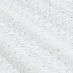 Pearl White Nokia Silk Thread With Sequin Embroidery Fabric