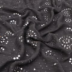 Iron Gray Georgette Floral Sequin Embroidery Fabric