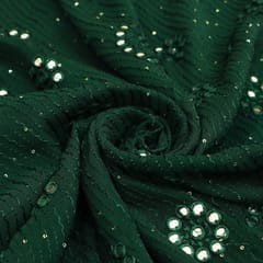 Bottle Green Georgette Floral Sequin Embroidery Fabric