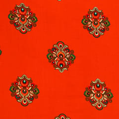 Deep Orange Cotton Floral Foil Print Fabric