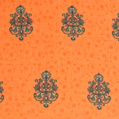 Orange Rayon Floral Foil Print Fabric