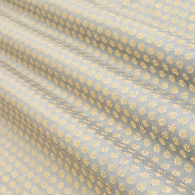 Gray Brocade Gold Zari Booti Embrodiery Fabric