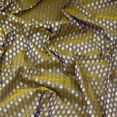 Cobalt Blue & Green Brocade Gold Zari Booti Embroidery Fabric