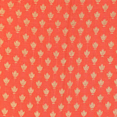 Watermelon Pink Brocade Gold Zari Booti Embroidery Fabric