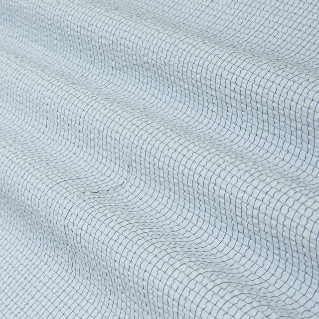 Navy Blue and White Check Print Bubble Cotton