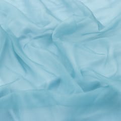Sky Blue with Floral Embroidery Organza Fabric