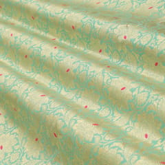 Sea Green Brocade Silver Zari Motif Work Embroidery Fabric