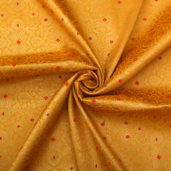 Butter Yellow Brocade Golden Zari Motif Work Embroidery Fabric