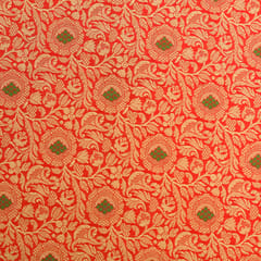 Tart Red Brocade Golden Zari Motif Work Embroidery Fabric