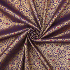 Electric Purple Brocade Silver Zari Motif Work Embroidery Fabric