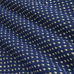 Cobalt Blue Organza Golden Zari Booti Embroidery Fabric