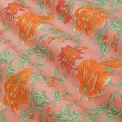 Blush Pink Floral Print Chanderi Handloom