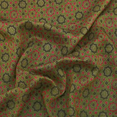Khaki Green Motif Print Chanderi Handloom