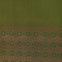 Khaki Green Motif Print Chanderi Handloom