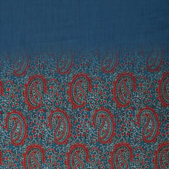 Sapphire Blue Motif Print Chanderi Handloom