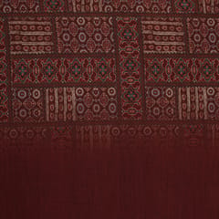 Wine Red Motif Print Chanderi Handloom
