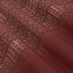 Wine Red Motif Print Chanderi Handloom
