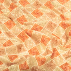 Tangerine Orange and Cream Position Print Embroidery Chinon