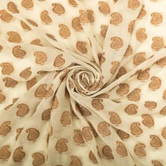 Pristine White and Gold Booti Embroidery Georgette Khaddi