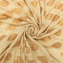 Off-White and Gold Booti Embroidery Munga Silk Fabric